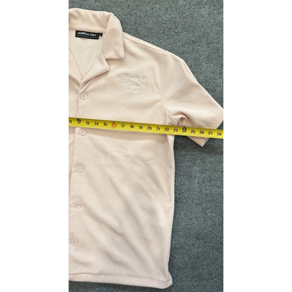 Members Only Y2K Pink Ribbed Camp Shirt Mens Large Embroidered Bowling - Picture 9 of 14